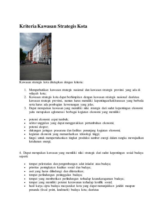 Penetapan Kawasan Strategis Wilayah Kota