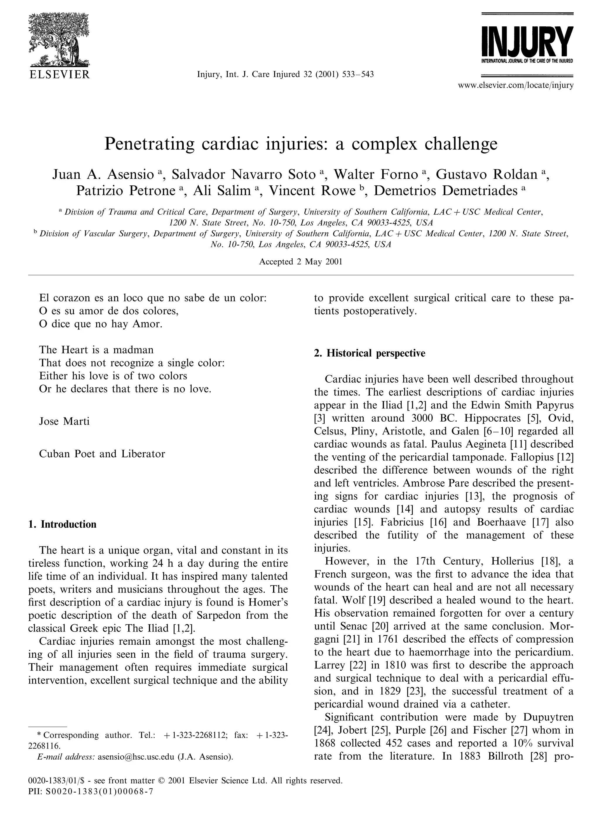 Penetrating cardiac injuries a complex challenge | PDF