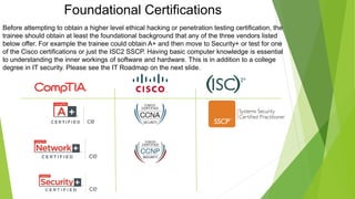 Foundational Certifications
Before attempting to obtain a higher level ethical hacking or penetration testing certificatio...