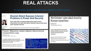 REAL ATTACKS
For last years, security risks have been reported in control systems
 