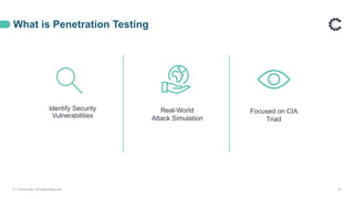 What is Penetration Testing
© ControlCase. All Rights Reserved. 10
Identify Security
Vulnerabilities
Real-World
Attack Simulation
Focused on CIA
Triad
 