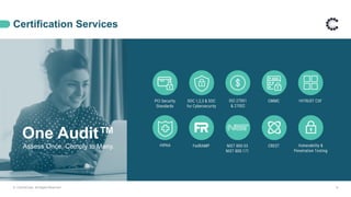 Certification Services
One Audit
Assess Once. Comply to Many.
© ControlCase. All Rights Reserved. 8
 