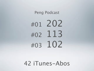 Peng Podcast


  #01   202
  #02   113
  #03   102

42 iTunes-Abos
 