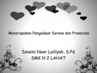 Menerapakan Pengadaan Sarana dan Prasarana
Isnaini Noor Lailiyah, S.Pd
SMK N 2 LAHAT
 