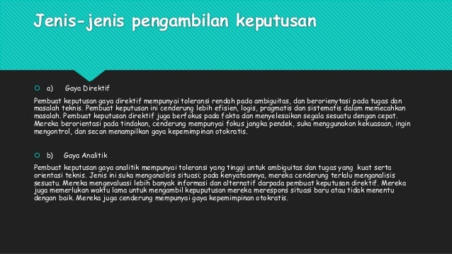 Jenis Jenis Pengambilan Keputusan Dalam Organisasi