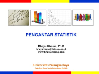 PENGANTAR STATISTIK
Universitas Palangka Raya
Fakultas Ilmu Sosial dan Ilmu Politik
Bhayu Rhama, Ph.D
bhayurhama@fisip.upr.ac.id
www.bhayurhama.com
 