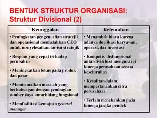 BENTUK STRUKTUR ORGANISASI:
Struktur Divisional (2)
 