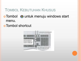 TOMBOL KEBUTUHAN KHUSUS
 Tombol    untuk menuju windows start
  menu.
 Tombol shortcut
 
