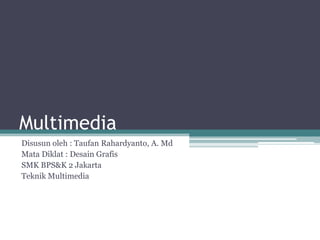 Multimedia Disusunoleh : TaufanRahardyanto, A. Md Mata Diklat : DesainGrafis SMK BPS&K 2 Jakarta TeknikMultimedia 