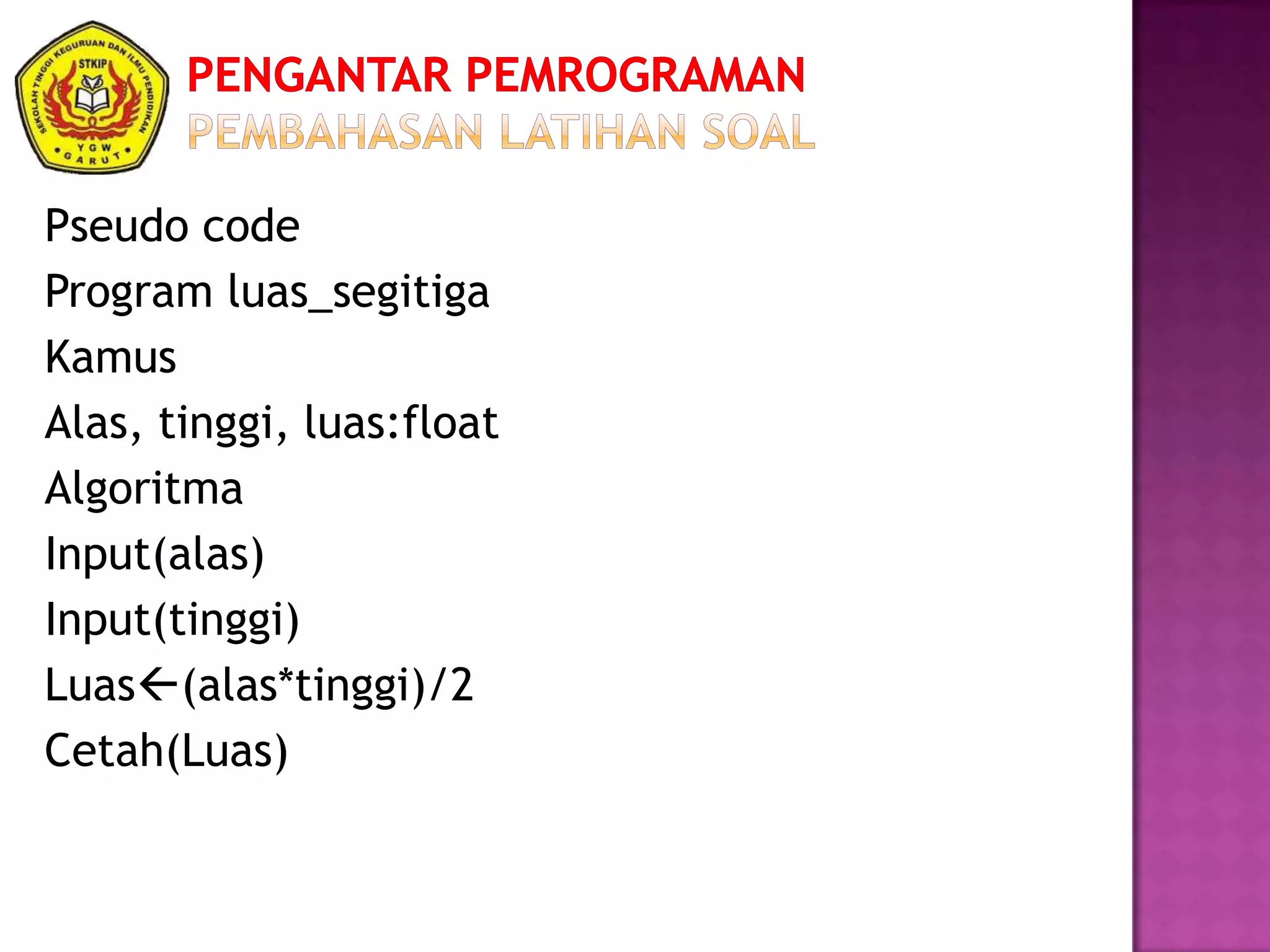 Pengantar Pemrograman Chapter 2 | PPSX