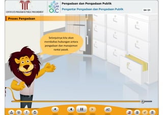,f
?
Selanjutnya kita akan
membahas hubungan antara
pengadaan dan manajemen
rantai pasok.
CERTlflCATEPROGRAMINPUBLICPROCUREMENT
I Pro••• Pengadaan
~,~ Pengadaan dan Pengadaan Publik
~rim
OLC Pengantar Pengadaan dan Pengadaan Publik 04/31
~
Ill
 