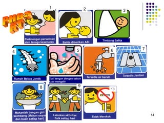 1                          2                    3




                                                    Timbang Balita


                          4              5                6              7
4




Rumah Bebas Jentik   Cuci tangan dengan sabun
                     & air mengalir

                 8                        9
                                                          10




                                                                             14
 