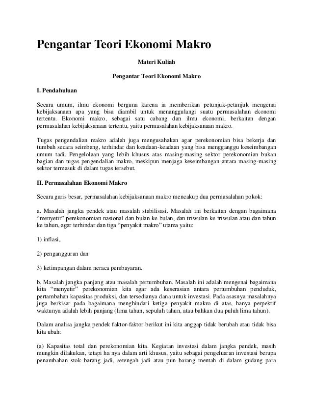 Pengantar Teori Ekonomi Makro