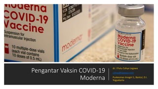 Pengantar Vaksin COVID-19
Moderna
dr. I Putu Cahya Legawa
cahya@legawa.com
Puskesmas Imogiri 1, Bantul, D.I.
Yogyakarta
 