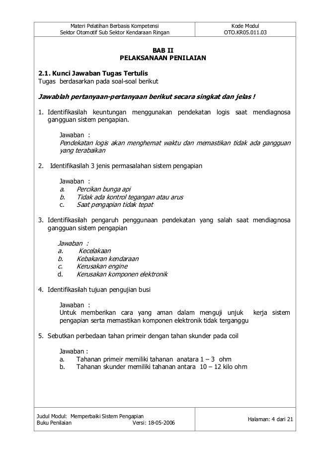 Soal Dan Kunci Jawaban Sistem Pengapian Guru Galeri
