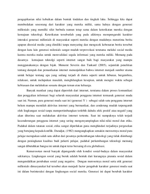 Pengaruh Generasi Muda Millenial Terhadap Karakter Interaksi Sosial D