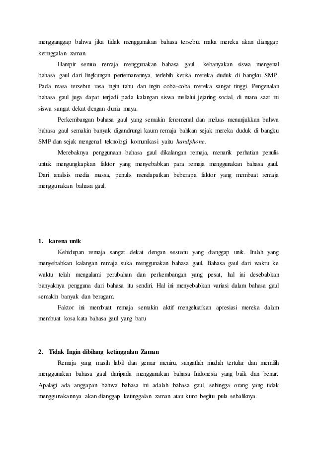 Pengaruh bahasa gaul terhadap bahasa indonesia