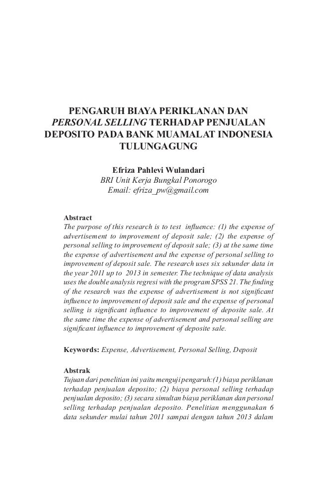 Pengaruh Biaya Periklanan Dan Personal Selling Terhadap Penjualan Dep