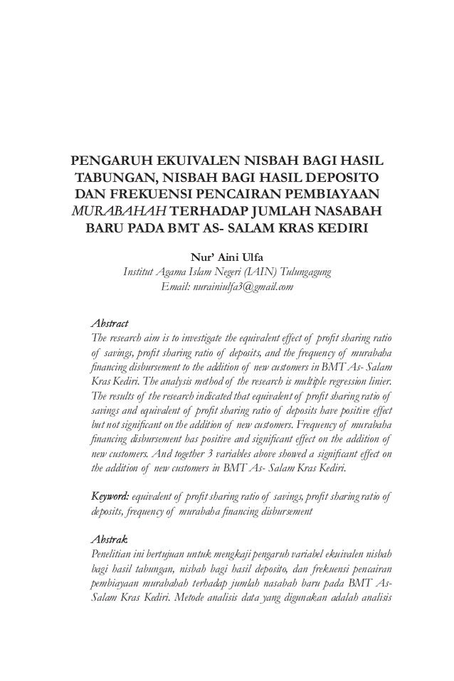 Pengaruh Ekuivalen Nisbah Bagi Hasil Tabungan Nisbah Bagi Hasil Depo