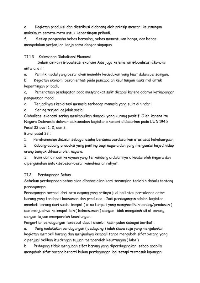 Pengaruh globalisasi ekonomi dan perdagangan bebas