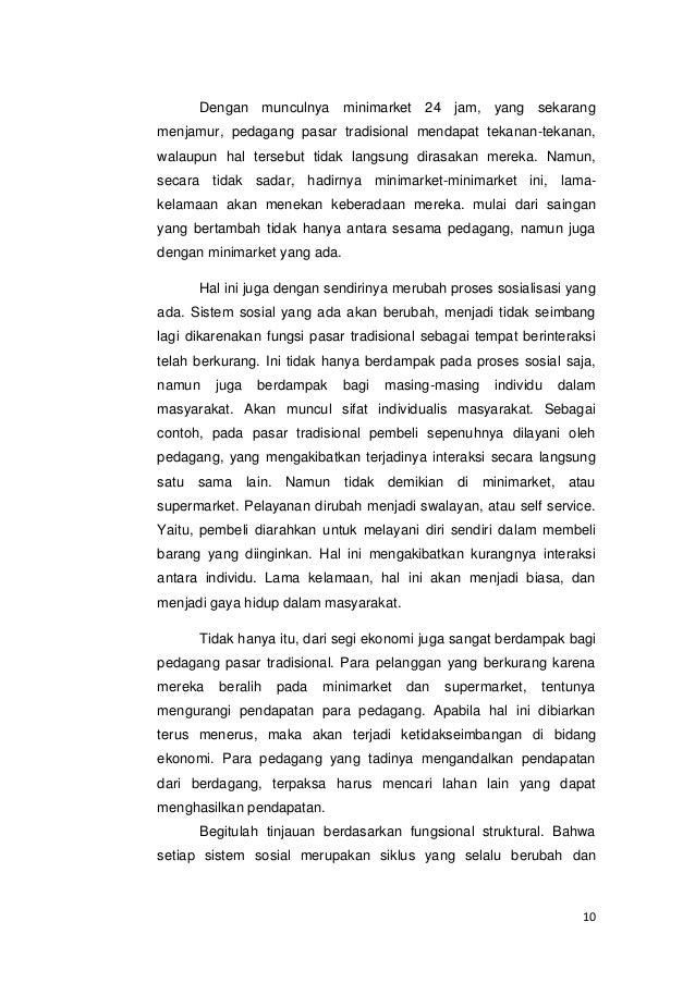 Pengaruh keberadaan minimarket terhadap kondisi sosial ekonomi pedag…