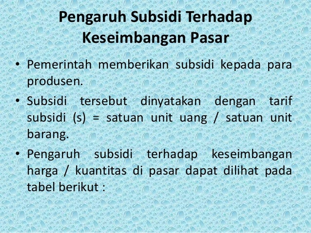 Pengaruh pajaksubsidi terhadap keseimbangan pasar