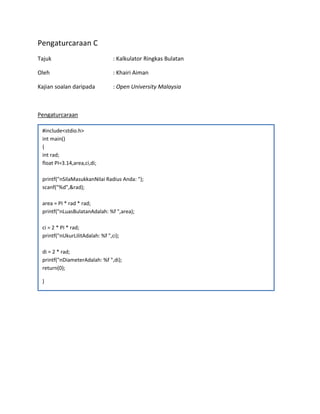 Pengaturcaraan C++ - Kalukulator Bulatan (C++ Programming - Circle ...
