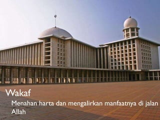 Wakaf
Menahan harta dan mengalirkan manfaatnya di jalan
Allah

 