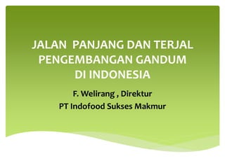 JALAN PANJANG DAN TERJAL
PENGEMBANGAN GANDUM
DI INDONESIA
F. Welirang , Direktur
PT Indofood Sukses Makmur
 