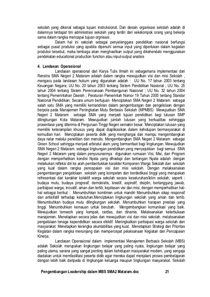 Pengembangan kepemimpinan dalam implementasi mbs