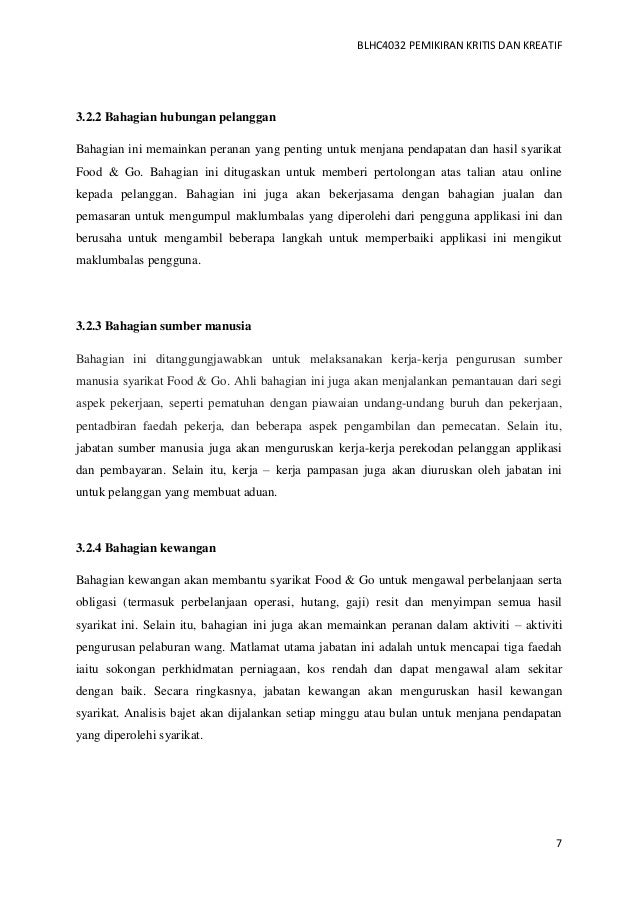 PEMIKIRAN KRITIS DAN KREATIF (FOOD & GO) - Report