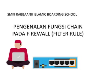 PENGENALAN FUNGSI CHAIN
PADA FIREWALL (FILTER RULE)
SMKI RABBAANII ISLAMIC BOARDING SCHOOL
 
