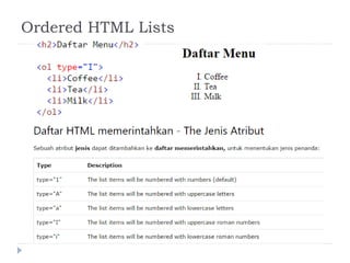 Ordered HTML Lists
 
