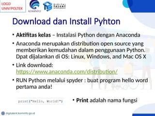 Pengenalan pemrograman dari Python Lengkap | PPTX