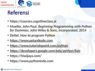 python for programmers: deitel® developer series ... Pengenalan pemrograman dari Python Lengkap | PPTX