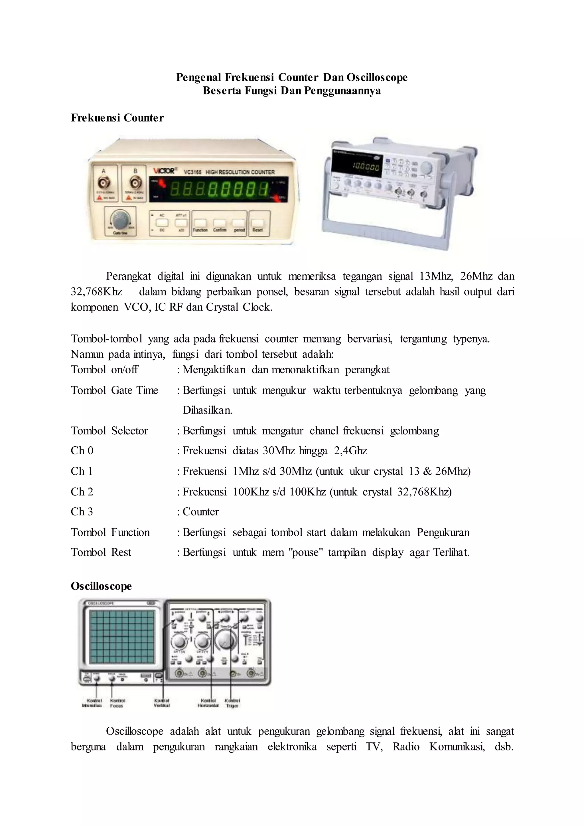 Pengenal frekuensi counter dan oscilloscope | DOCX