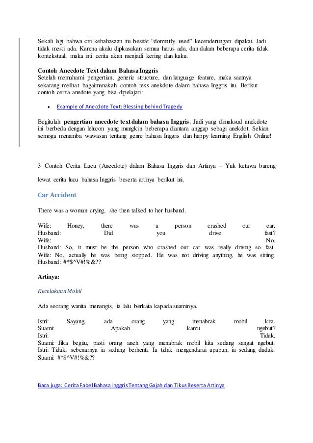 Contoh Teks Anekdot Dalam Bahasa Inggris Dan Artinya