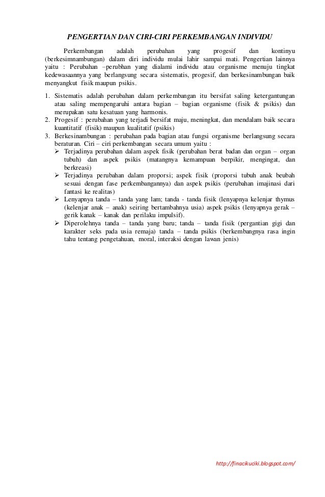Pengertian Dan Ciri Perkembangan Individu