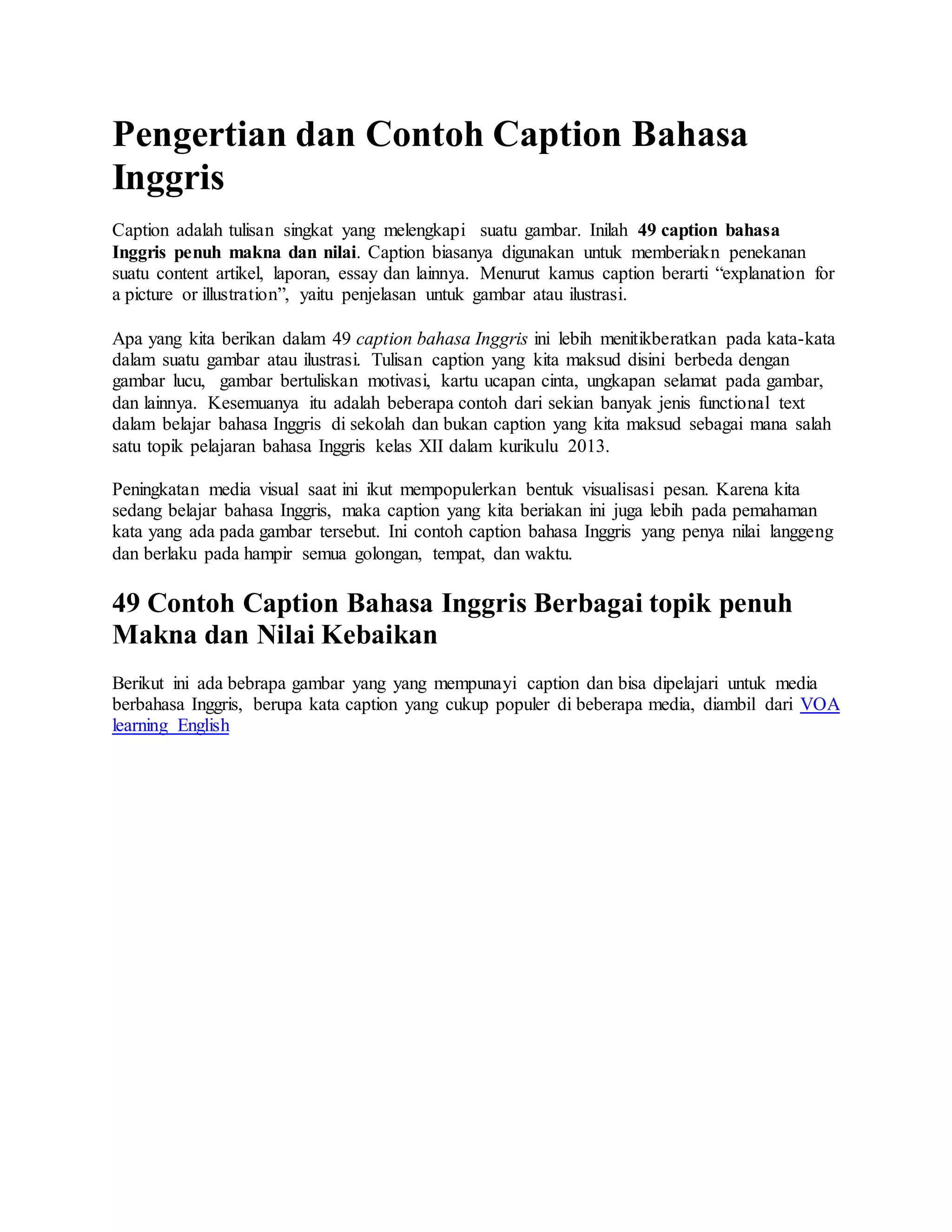 Pengertian dan contoh caption bahasa inggris | DOCX