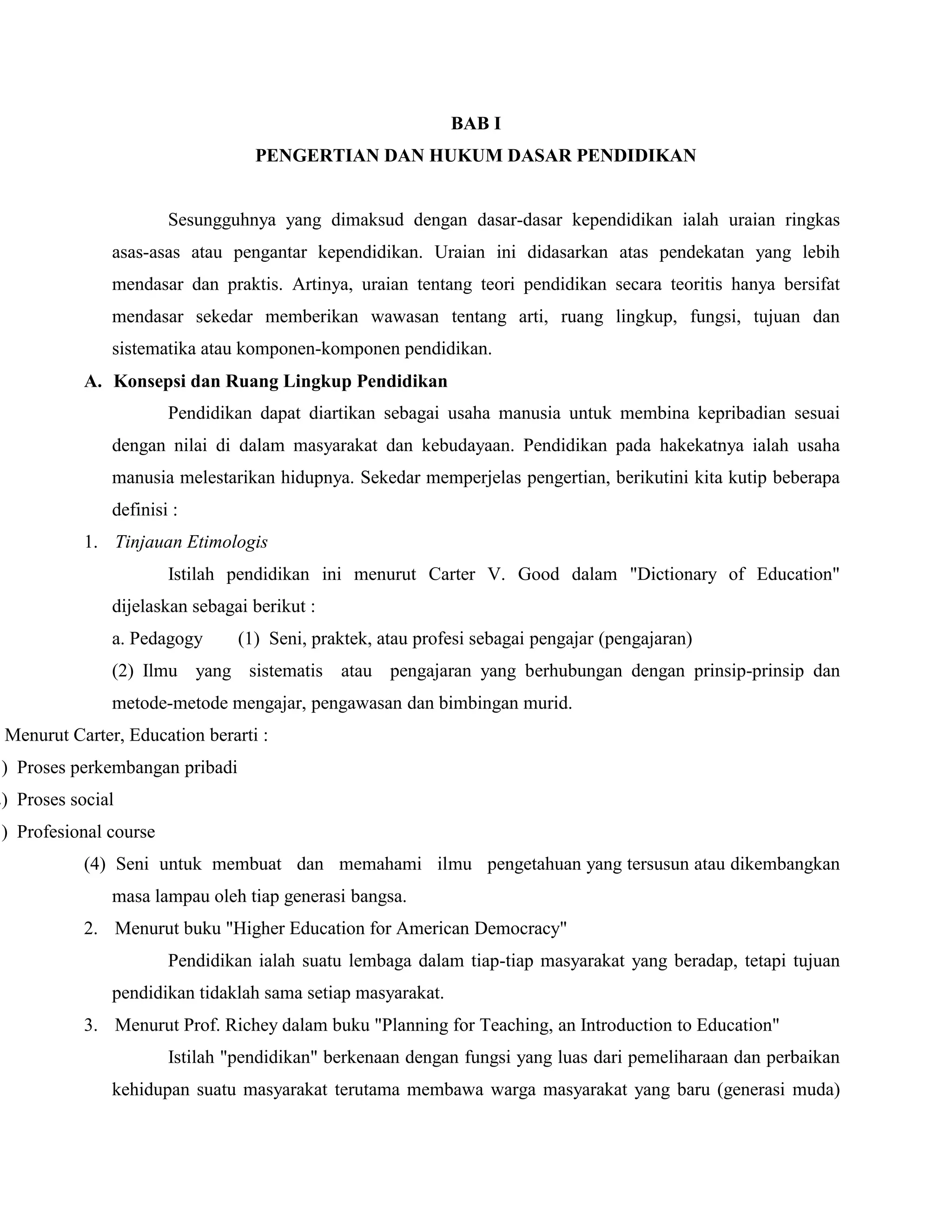 Pengertian dan hukum dasar pendidikan | DOCX