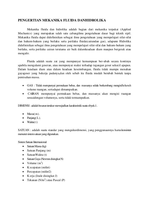Pengertian Mekanika Fluida Danhidrolika