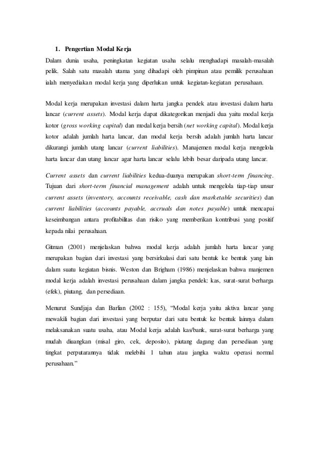 Pengertian Modal Kerja