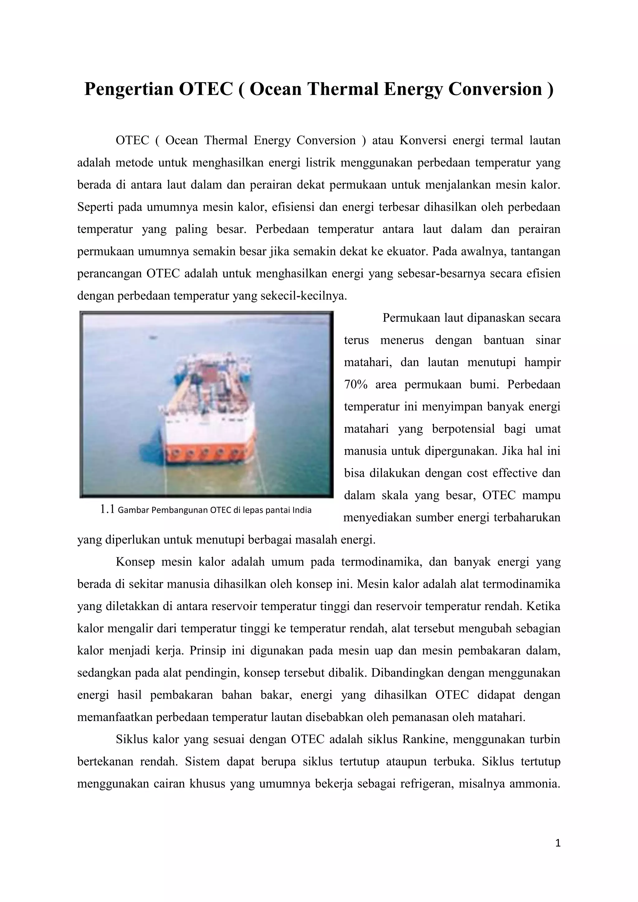 Pengertian otec ( ocean thermal energy conversion ) | DOCX