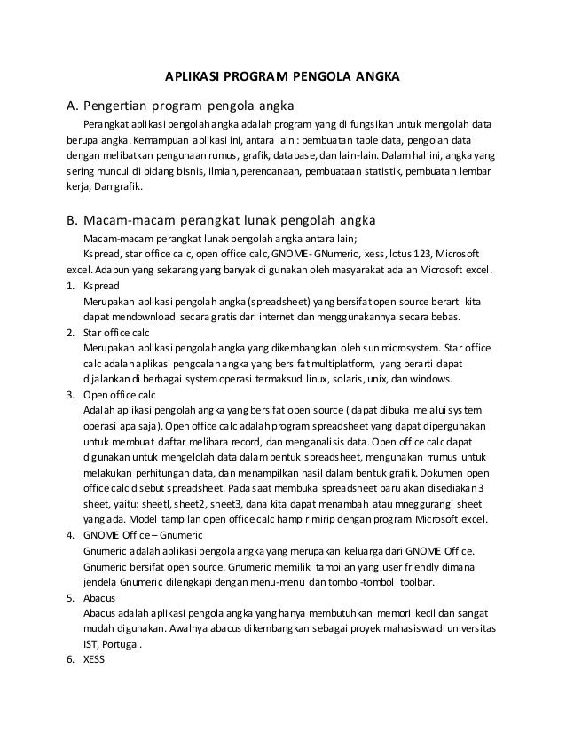Pengertian Aplikasi Pengolah Angka Microsoft Excel Pengertian Aplikasi Pengolah Angka Microsoft Excel