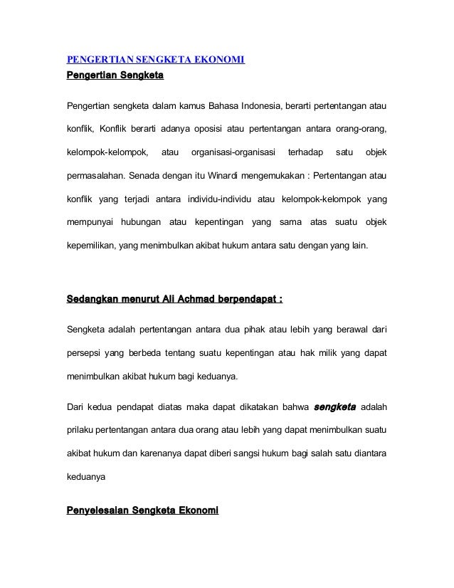 Pengertian Sengketa Ekonomi