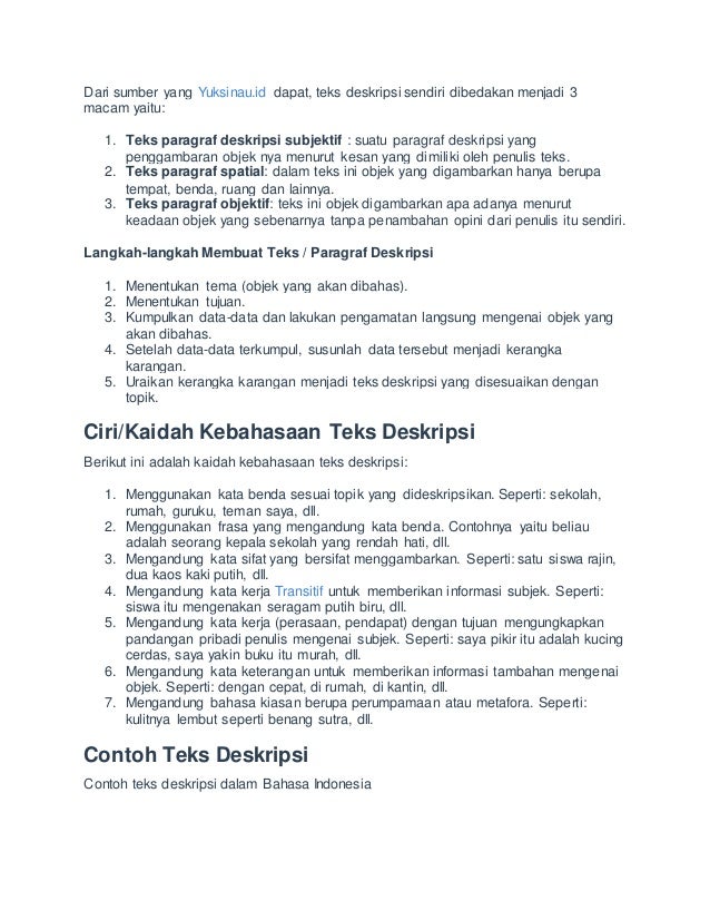 Pengertian Teks Deskripsi Sukahaji