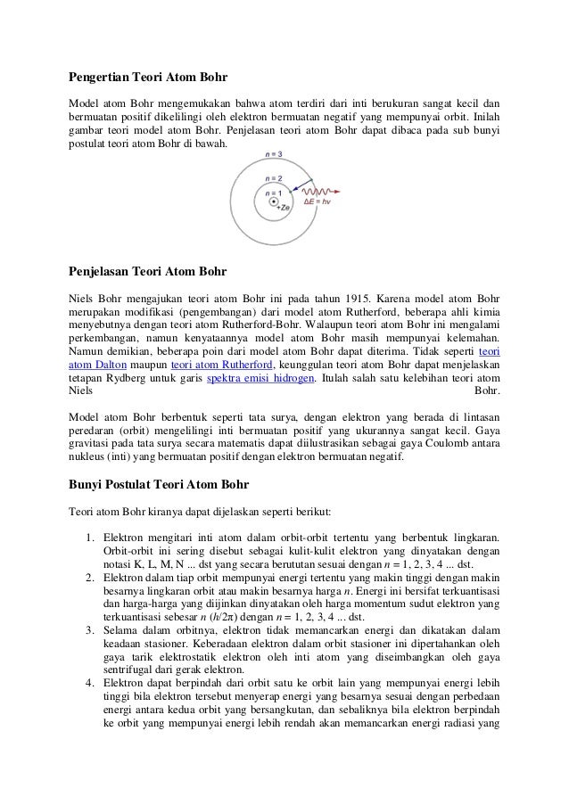 Jelaskan Bagaimana Bunyi Postulat Bohr Dalam Menjelaskan Teorinya