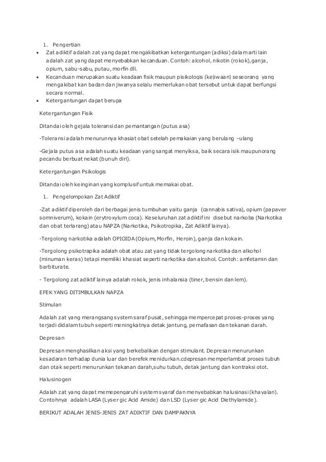 Pengertian Zat Adiktif Dan Psikotropika