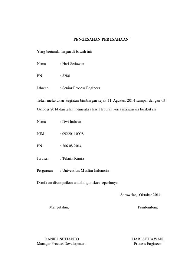 Contoh lembar pengesahan
