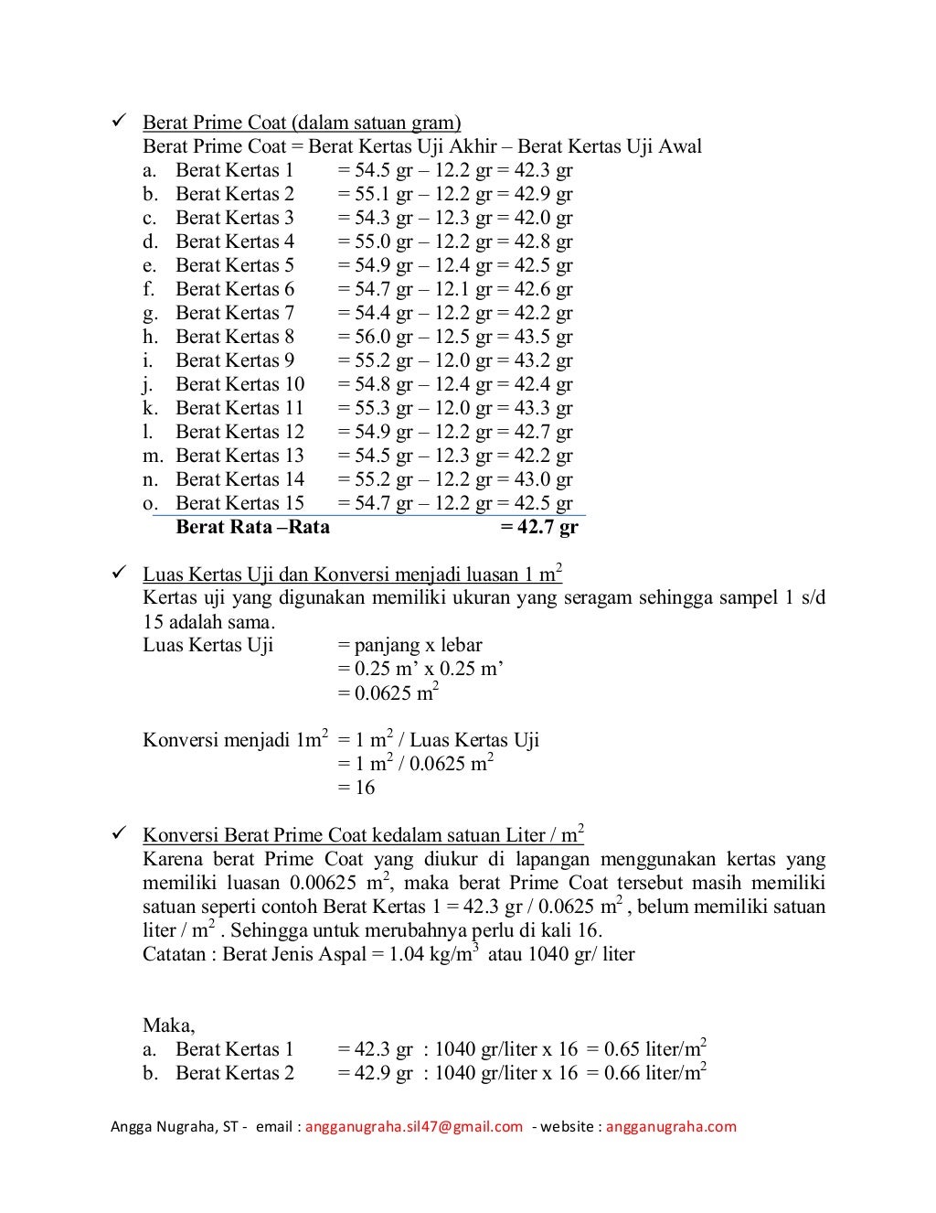 Pengetesan prime coat dan tack coat beserta contoh perhitungannya